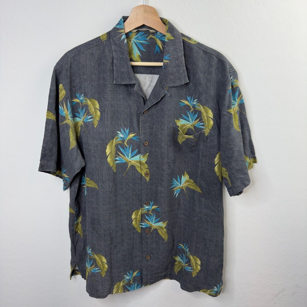 Tommy Bahama Shirt Mens L‎ 100% Silk Modern fit Blue floral casula beach pastel